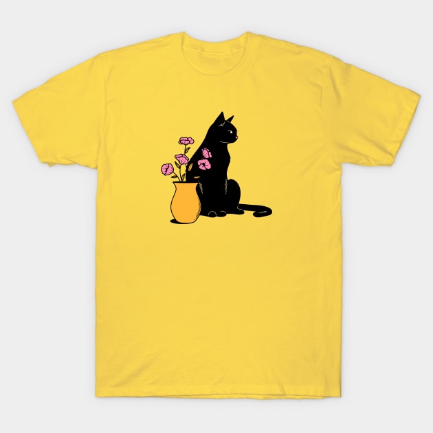 Playful Black Cat in yellow T-Shirt by The Charcoal Cat Co.